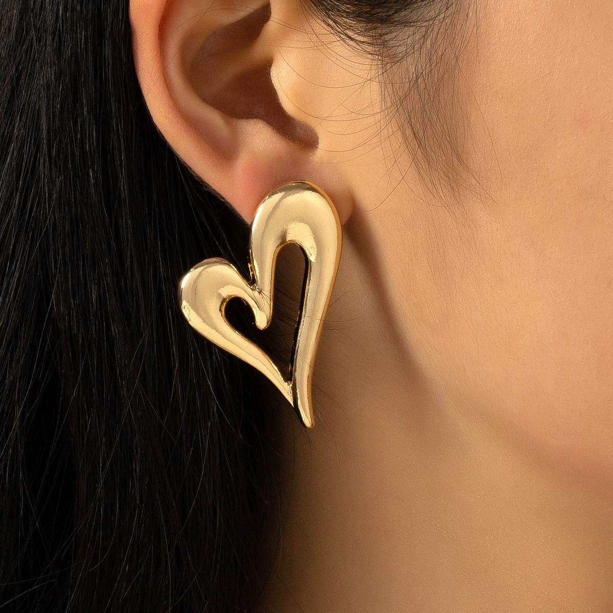 Chic Metallic Couple's Earring Set Featuring 'Love' Engraving