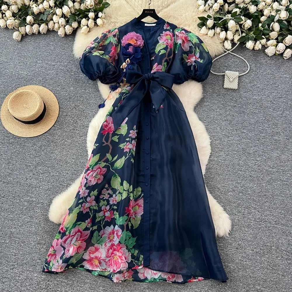 Chic vintage Sexy V-neck Three-dimensional Spliced Fairy Summer Women Boho Sundress women clothing Long dress X260306