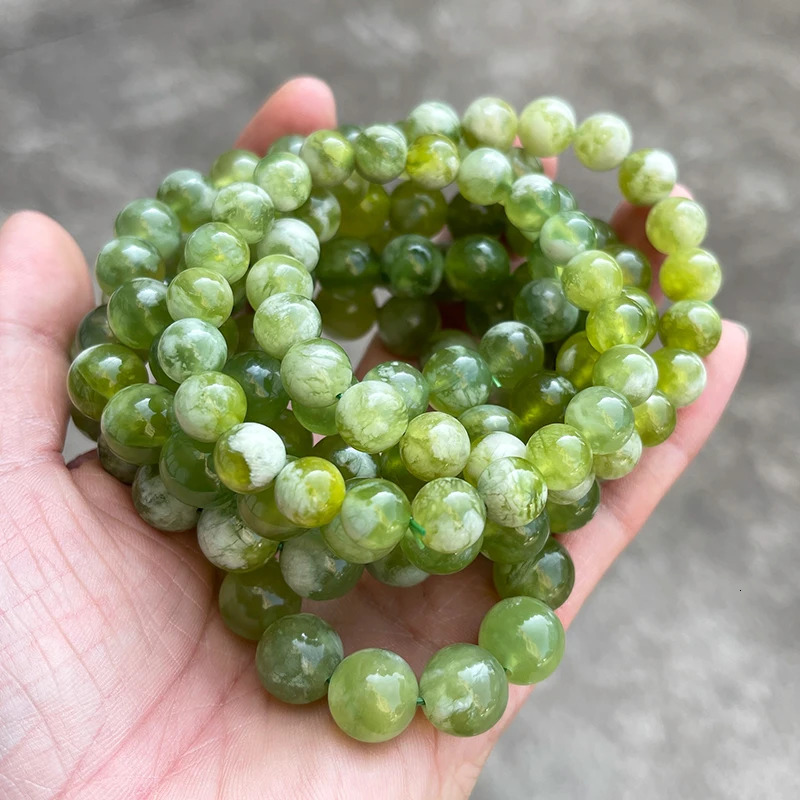 JD 7A Quality Natural Stone Green and White Serpentine Jade Charm Bracelets Women Fashion Chic Round Bead Elastic Bracelets 260302