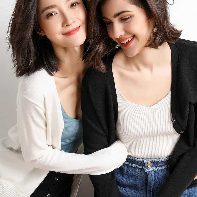 Cardigans Women 2025 Autumn Single Breasted V-neck Knitted Sweater Fashion Short Knitwear Solid Blue Green Pink Womens Jumpers M260306