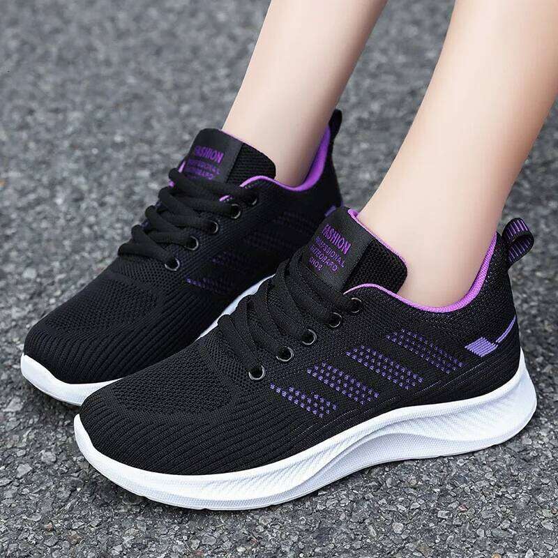 Litfun Women Casual Flats New Mesh Low-Top Running Soft Comfortable Sneakers Hollowing Breathable Flat Sports Shoes