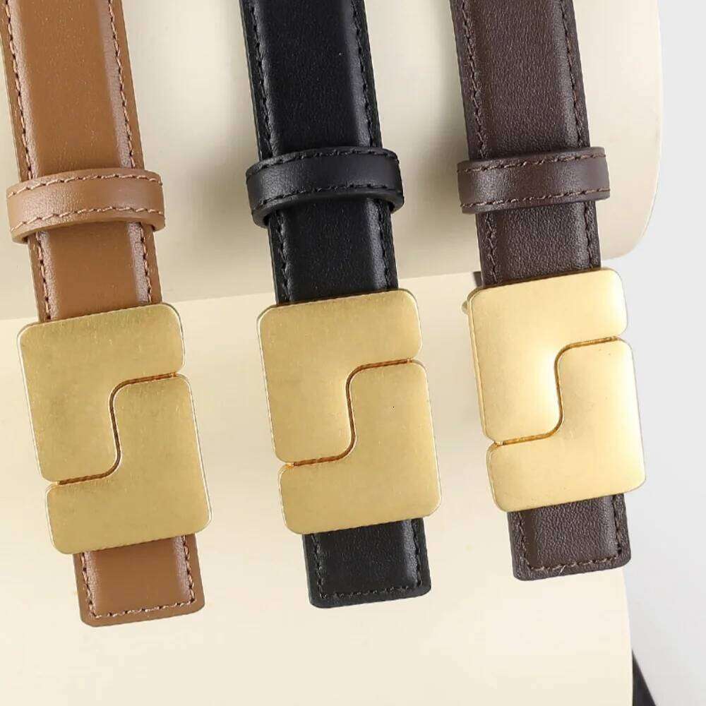 Women's Korean Style Genuine Leather Cummerbunds Female Dress Corsets Waistband Belts With Gold Buckle Decoration Narrow Belt High-Quality