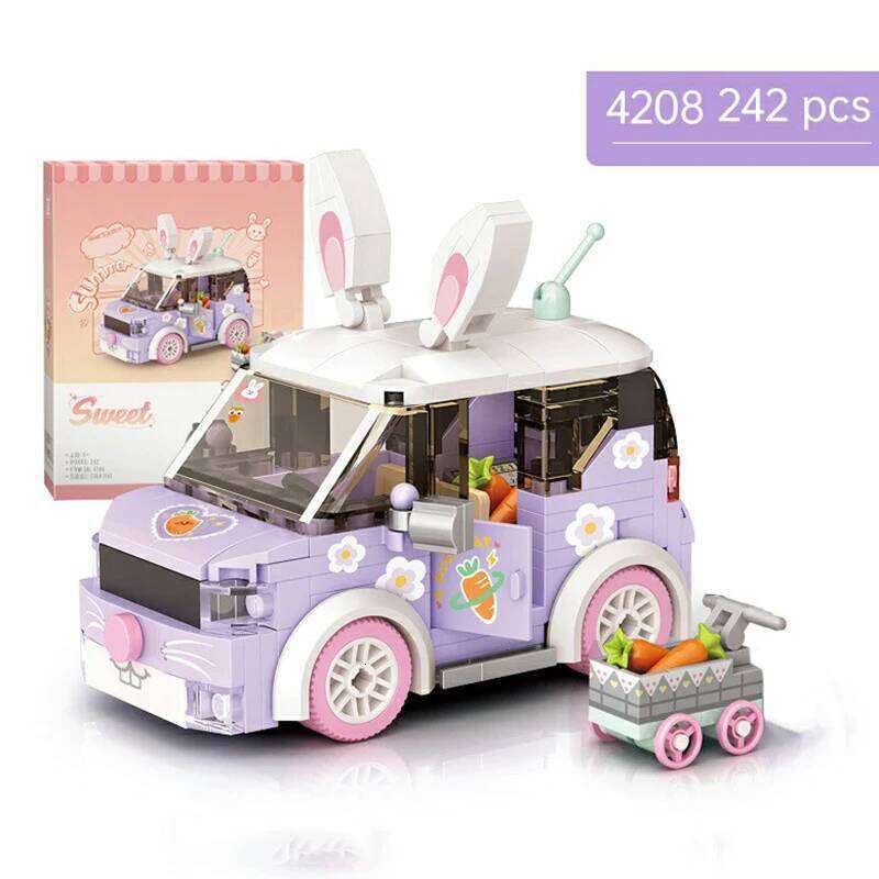 Rabbit Building Block Set DIY Cartoon Car Model Assembly Bricks Children's Toy Gift Suitable for Home Decoration Ornaments Z260306