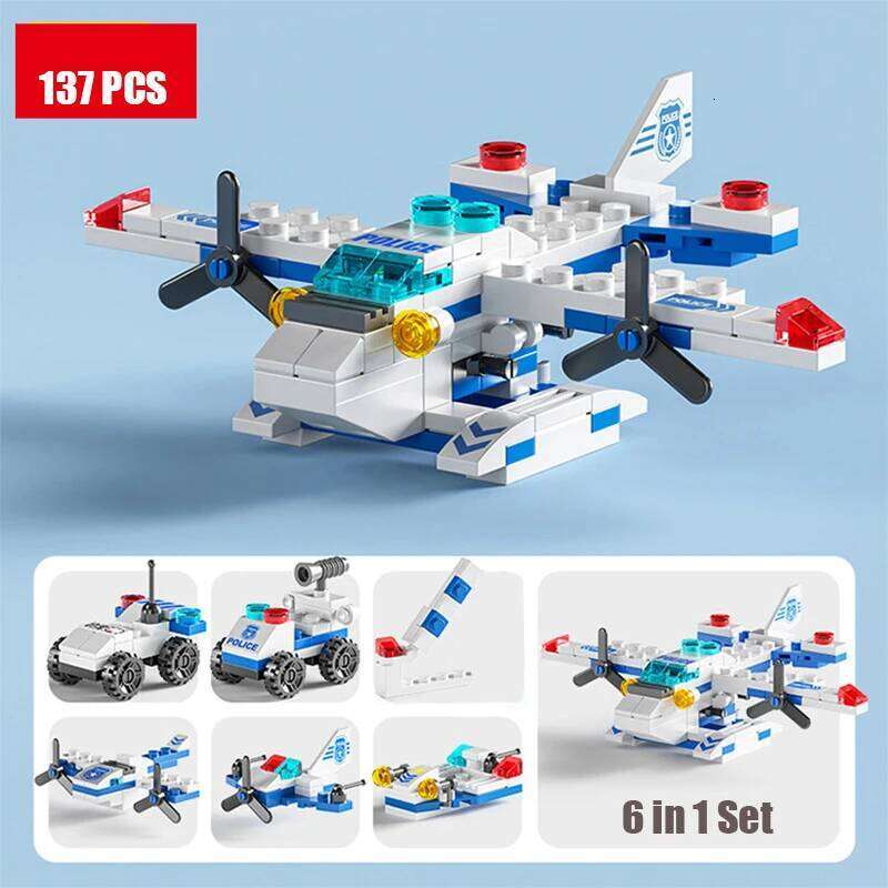 City Ambulance Fire Engine Airplane Car Helicopter Carrier Vehicle DIY Assemble Aircraft Model Building Blocks Bricks Kids Toys Z260306