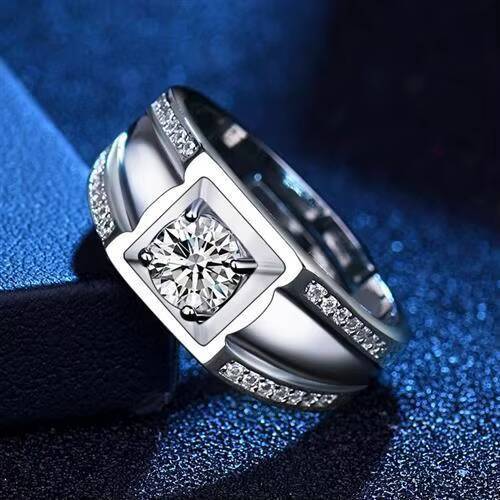 Hot Sale Rhodium Plated Moissanite Sterling Silver Mens Open Hip-Hop Wedding Party Personalized Ring Wholesale