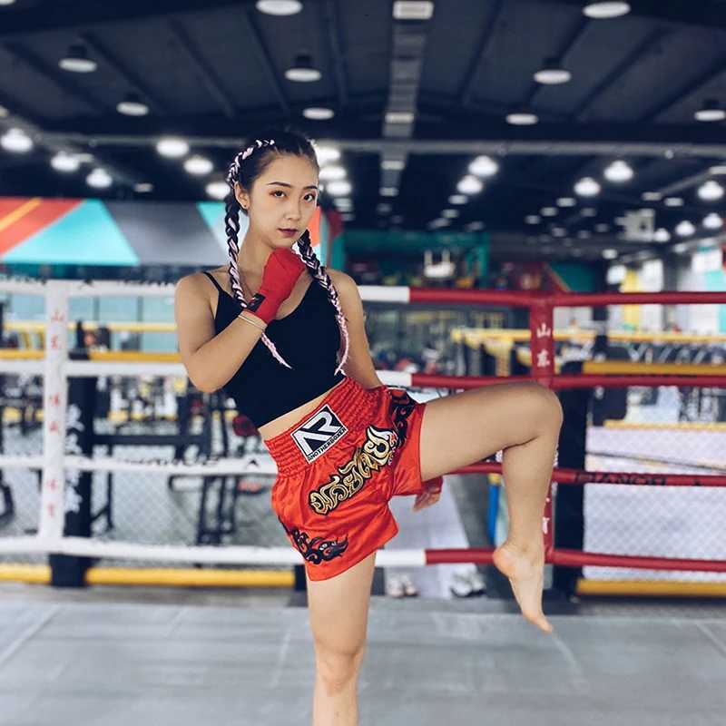 Muay Thai Shorts Embroidered Traditional Thai Boxing Pants MMA Kickboxing Fight Shorts Thai Boxing Training Competition Shorts X260306