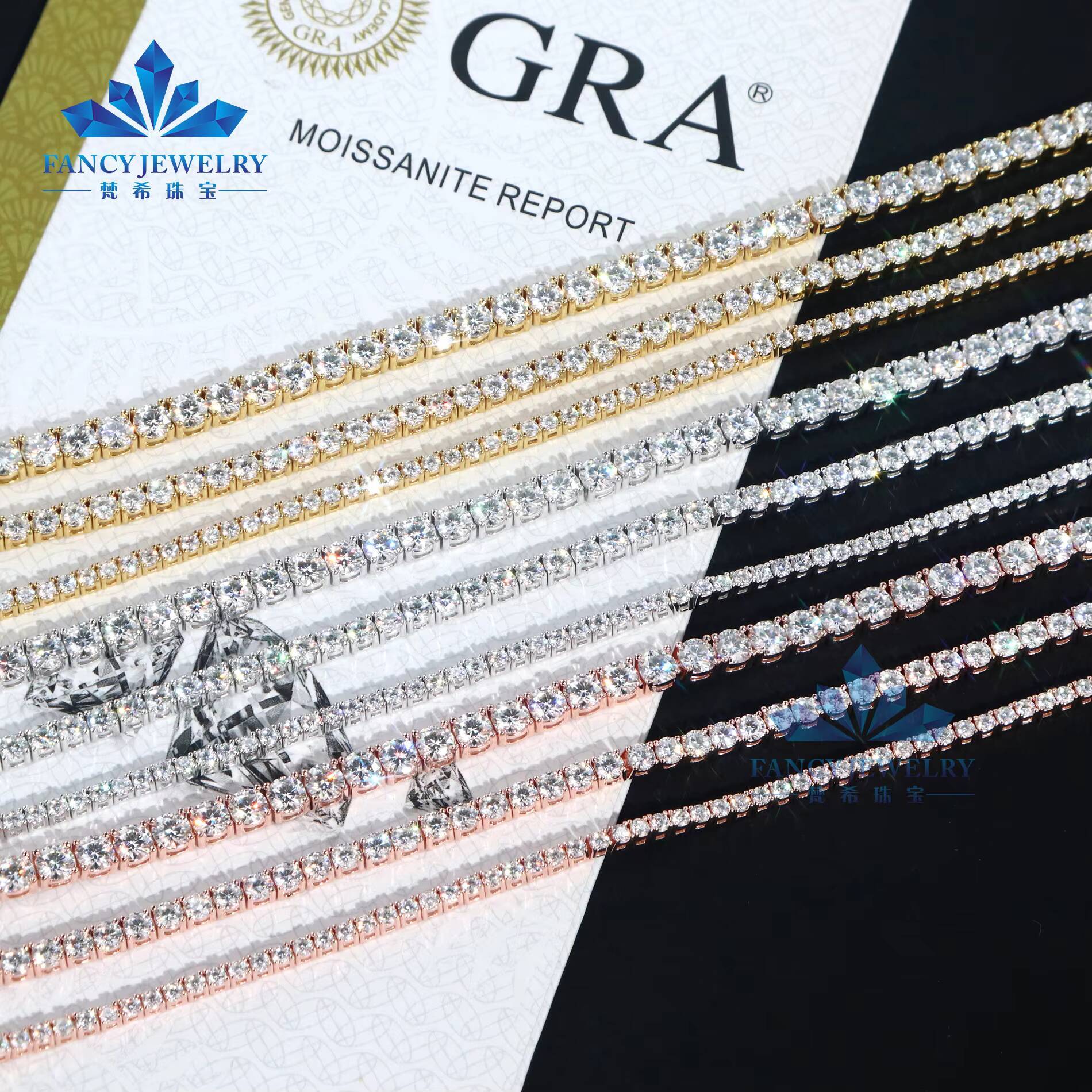18K Rose Gold Yellow Gold Plate 2mm 3mm 4mm 5mm 65mm Moissanite 925 Silver Moissanite Cuban Link Chain for Men with GRA