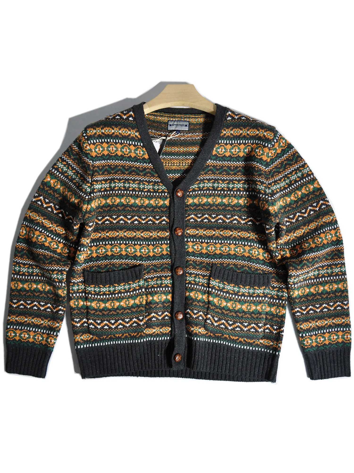 American Retro Barn Style Fel Ethnic Style Jacquard V-neck Knitted Cardigan Sweater Vintage Style Coat M260306