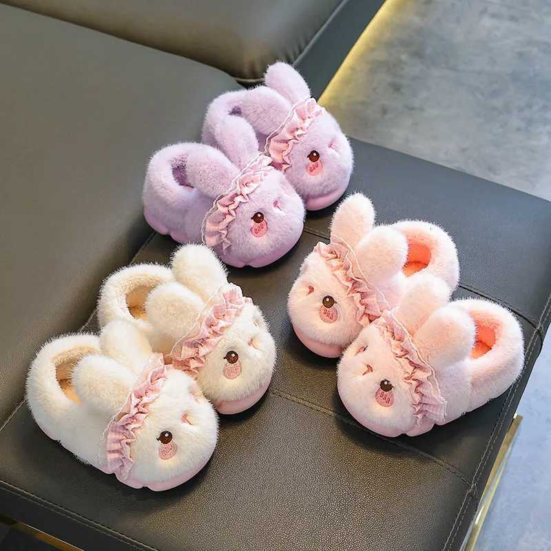 Winter Plush Slippers with Rabbit Design - Warm Fleece-Lined House Shoes Cute Animal Slides with Closed Back for Women Girls S260305