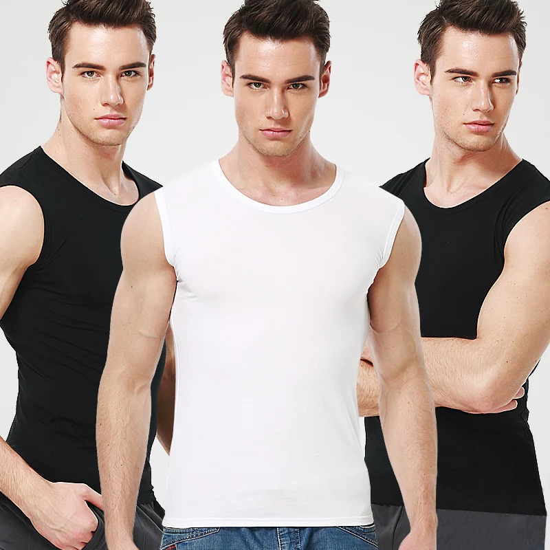 Mens four seasons tight cotton vest leisure sports fitness running teenagers round neck sleeveless T-shirt can be built inside 260306