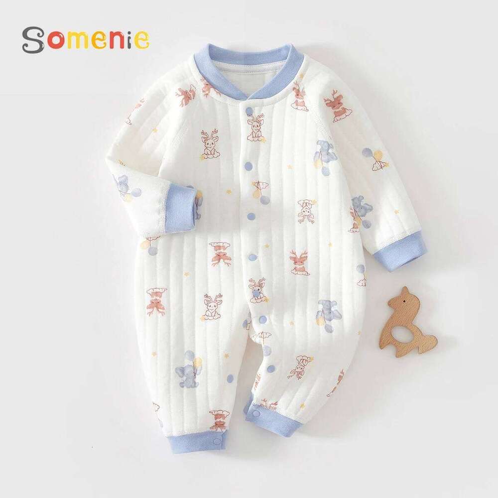 Baby Jumpsuit Clothes Winter Thickening 100% Cotton Boys Girls Cute Printed Bear Romper Infant Onesie Spring Trend 1-3-6-9-12M Z260306