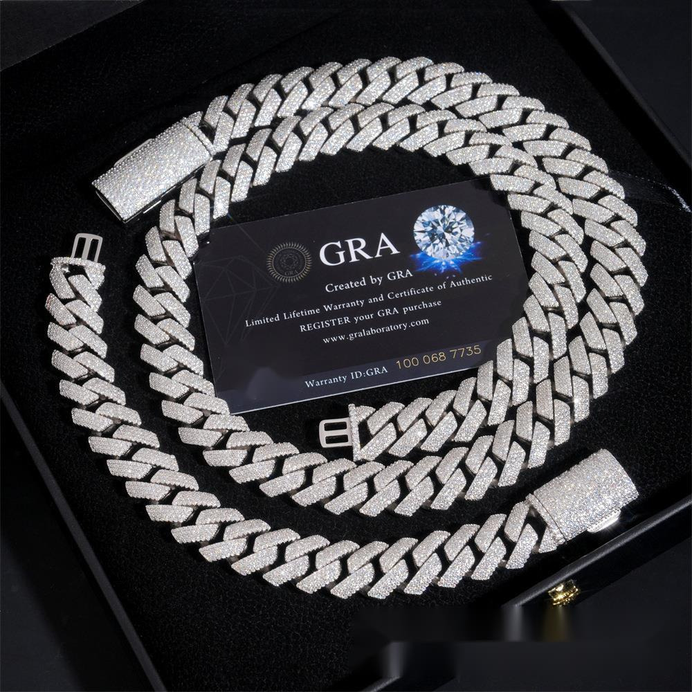 15mm-4 Row Stone Cuban Necklace 925 Silver Inlaid with VVS Moissanite Mens Nightclub Fashion Style