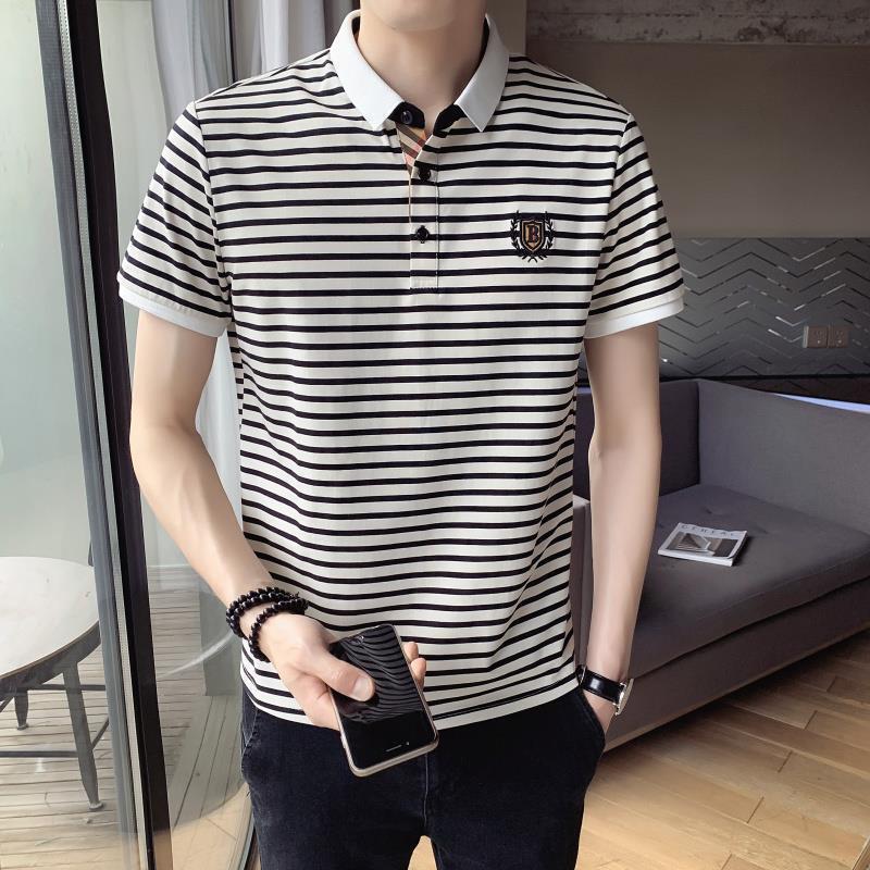 Luxury Brand Designer Clothes 2025 Summer European Trend Brand POLO Shirt Men's Striped Embroidered Short Sleeve Men's Turn-Down Collar Top 
