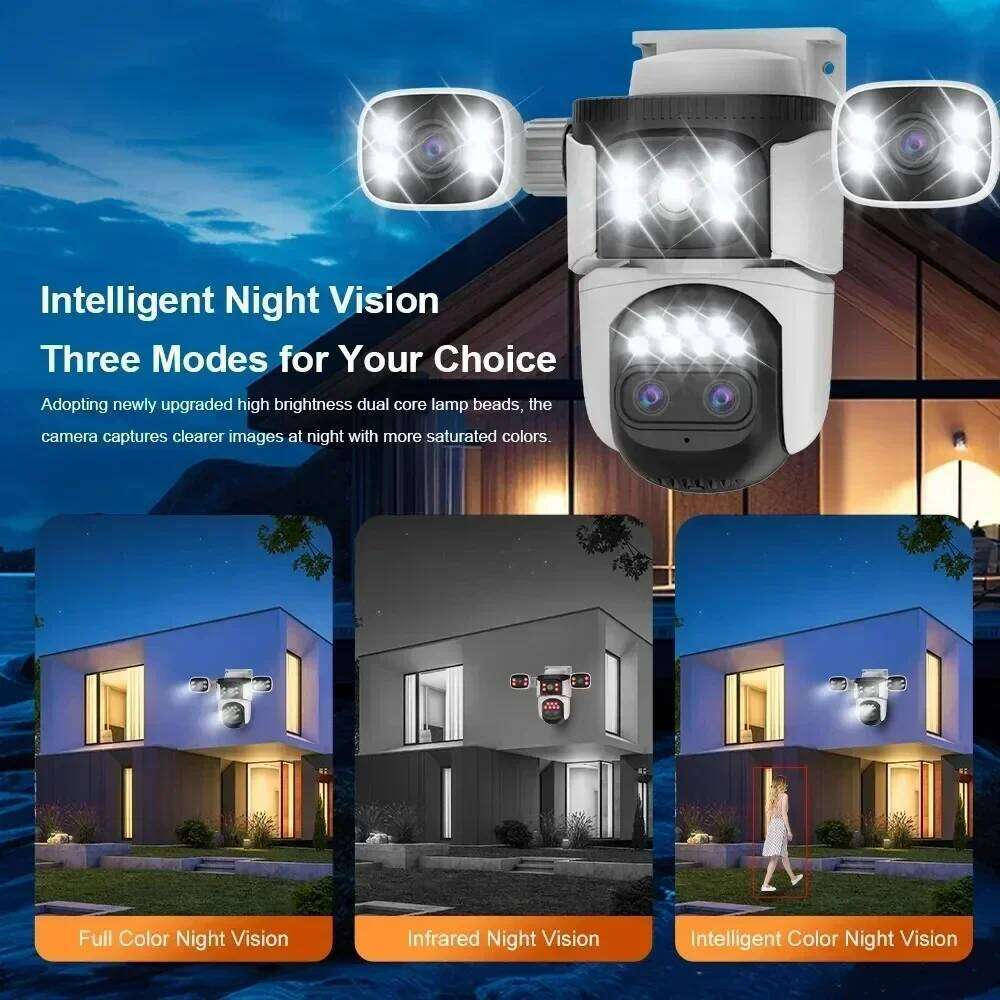 Outdoor 10K Optical 10X Zoom 20MP WiFi Four Lens Three Screens PTZ Human Two Way Audio Auto Tracking Security Camera CCTV 26W0306