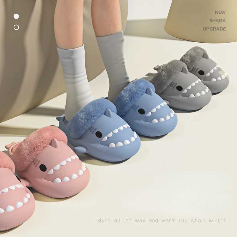 MenS Winter Plush Shark Slippers Couple Adults Warm Fluffy Slides Soft Household Cartoon Indoor Detachable Home Cotton Shoes S260305