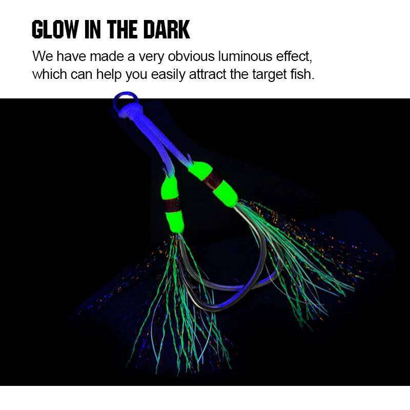 FJORD 2pcs/bag Assist Jig Barbed UV Point Glow Pike High Carbon Steel Hook Sea Winter Ice Fishing Accessories S260305