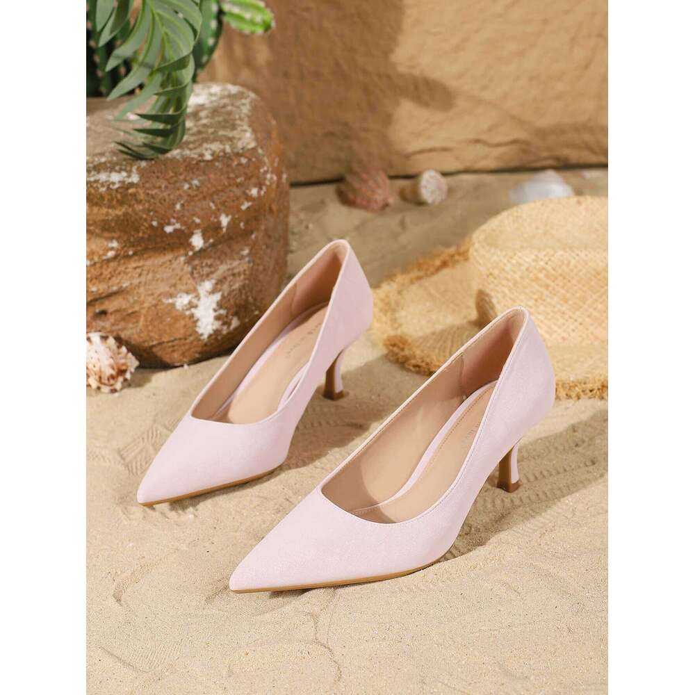 Women's Fashion Suede Slip-On Stiletto Heels, Elegant, Versatile and Comfortable