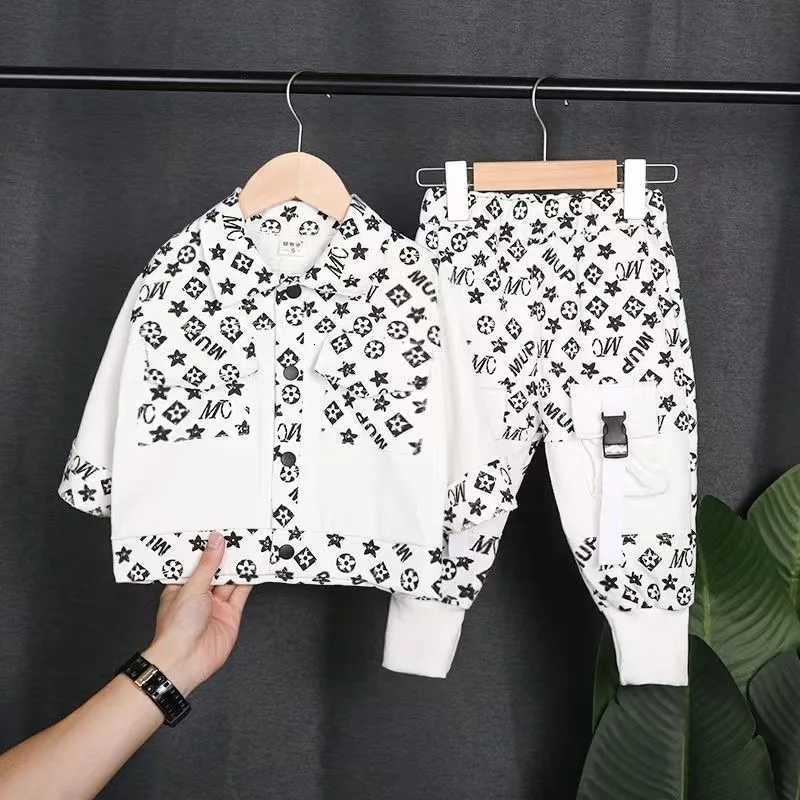 Kids Tracksuits 2Pcs, Boys Monogram Patchwork Jacket & Cargo Pants Set, 18M-5T Spring Autumn Casual Fashion OutfitsT260306