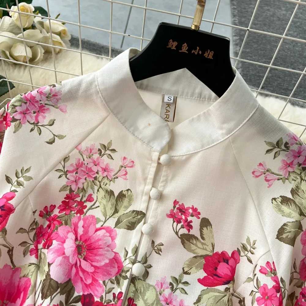 Retro Print korean fashion Elegant Dress A-line puff Sleeve Vacation Party Women summer Spring sweet dresses X260306