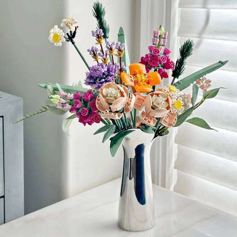 Creative Romantic Rose Flower Bouquet Building Blocks Home Desk Plant Decoration Assemble Bricks Toys Gifts For Girls Lady Z260305