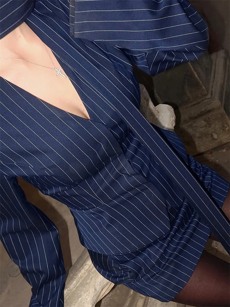 Tossy 3 Piece-Set Female Suit Mini Skirt Elegant Striped Commute Patchwork Fashion V-Neck Party Looks For Women Suit Sets 260305