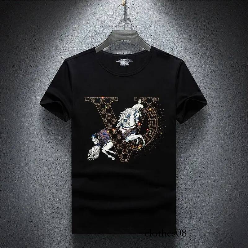 Ice Silk Short T-shirt for Summer New Style, Rhinestone Half Sleeved Loose Casual Men's Top
