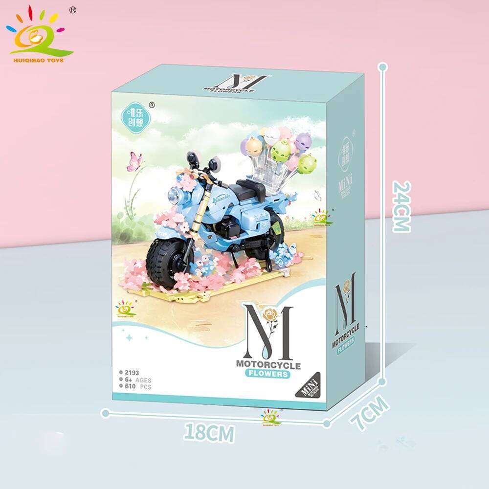 HUIQIBAO MOC Balloon Motorcycle Model Building Block Motorbike Car Brick Toy Home Desk DIY Decoration Assemble Game for Children Z260306