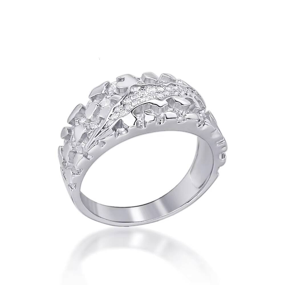 Iced Out Nugget Band Ring VVS Moissanite Gold Plated 925 Sterling Silver Statement Ring Hip Hop Rhodium Plated Nugget Rings