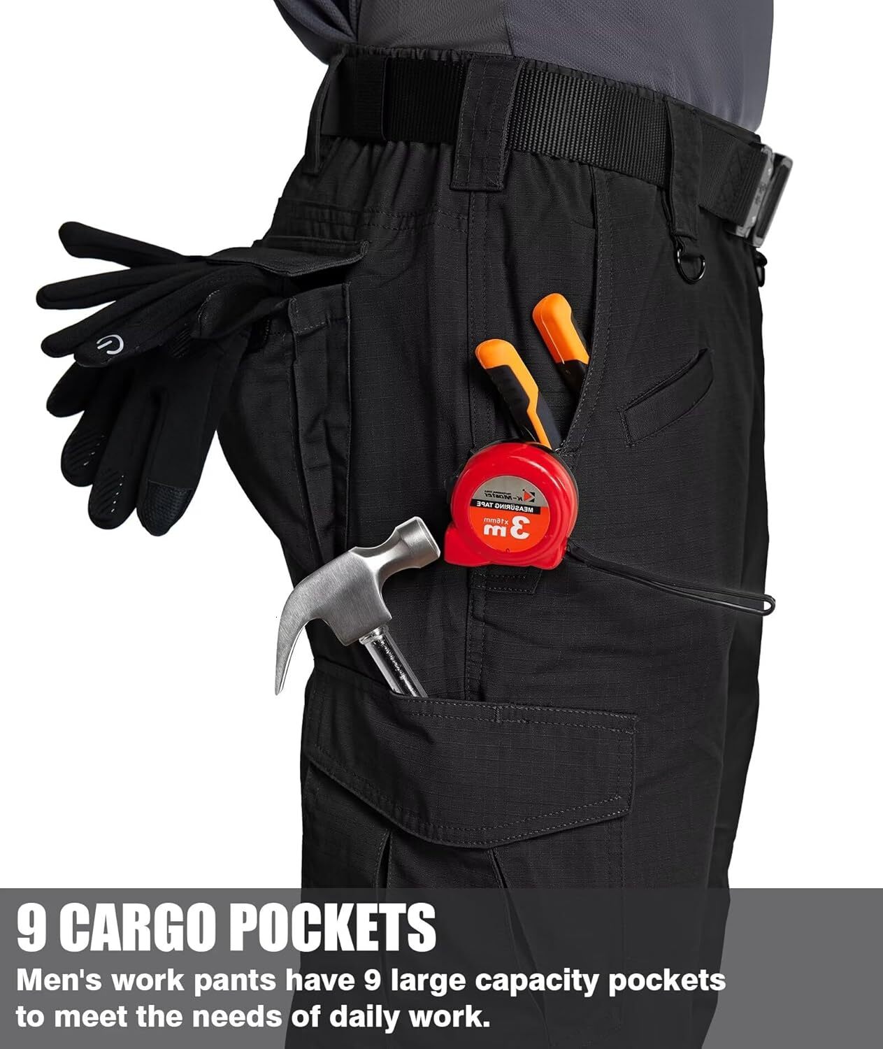 Men's Cargo Ripstop Water Resistant Hiking Work Outdoor Multi Pockets Army Tactical Pants Not Belt