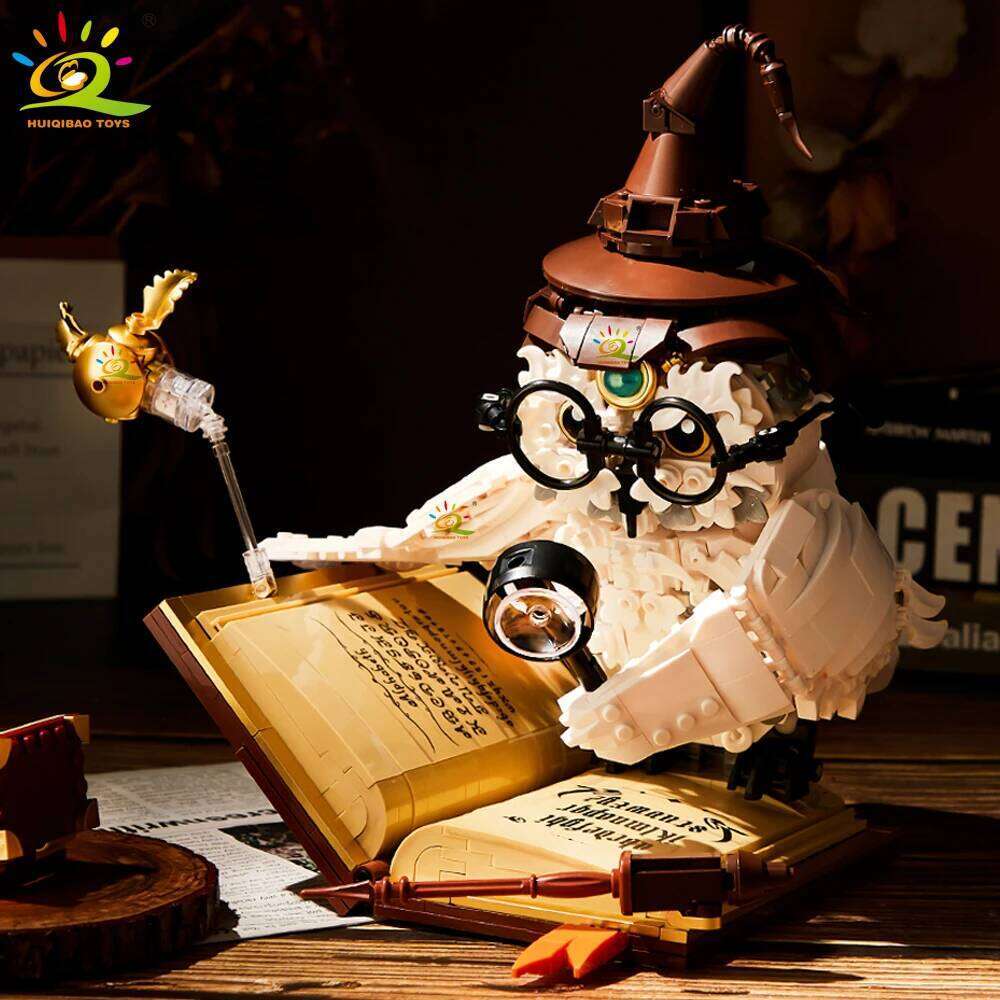 HUIQIBAO MOC Owl Doctor Magic Book with Lights Building Blocks Bricks Animal Models Boys Assembly Toys Kid DIY Home Desk Decor Z260306