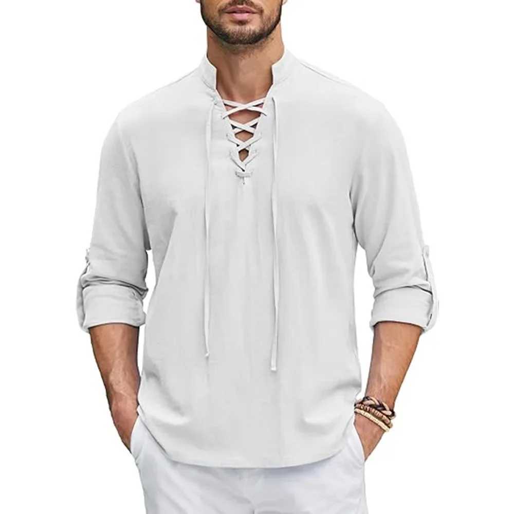1Mens Renaissance Shirt Pirate Medieval Viking top Cotton Linen Shirts Men Long Sleeved Halloween Costume M260305