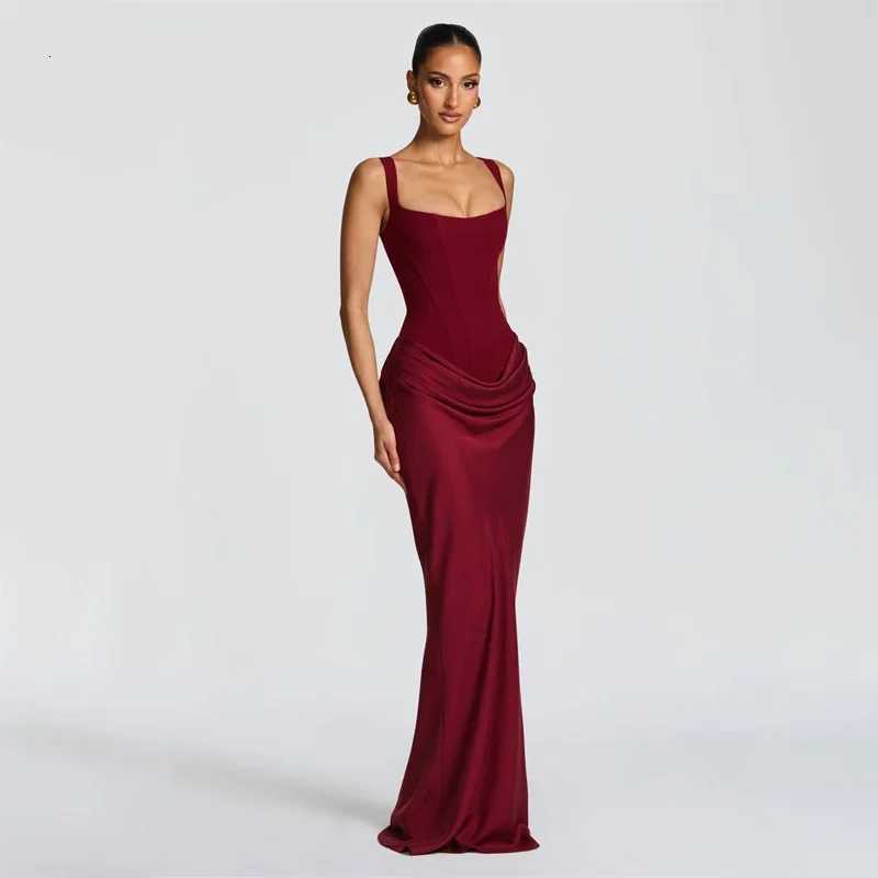 COOBBU Brown Sexy Pleated Mini Dress Women 2026 Fashion Square-neck Sleeveless Bodycon Backless High Waist Dresses Lady Party X260306