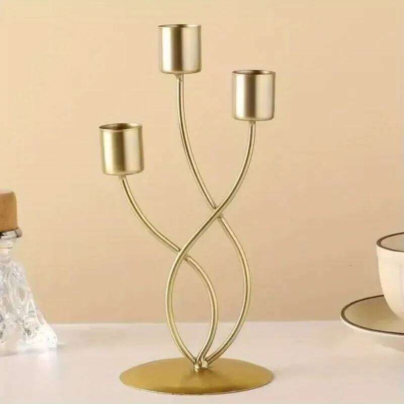 Modern Curved Iron Candle Holder Minimalist Art Design Home Decor, Ideal for Dining Table Living Room Party Settings XJ260305