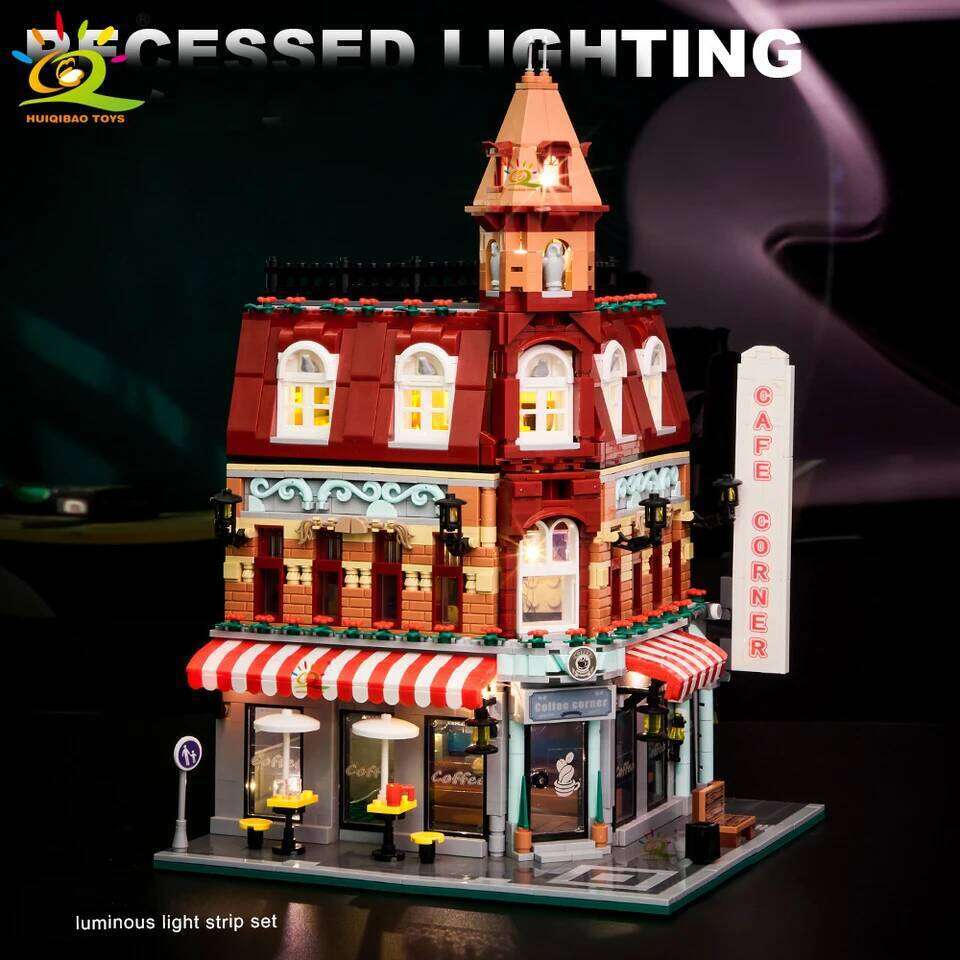 HUIQIBAO Toys MOC City Corner Coffee Shop Architecture Style Street View Micro Building Blocks for Children Construction Bricks Z260305