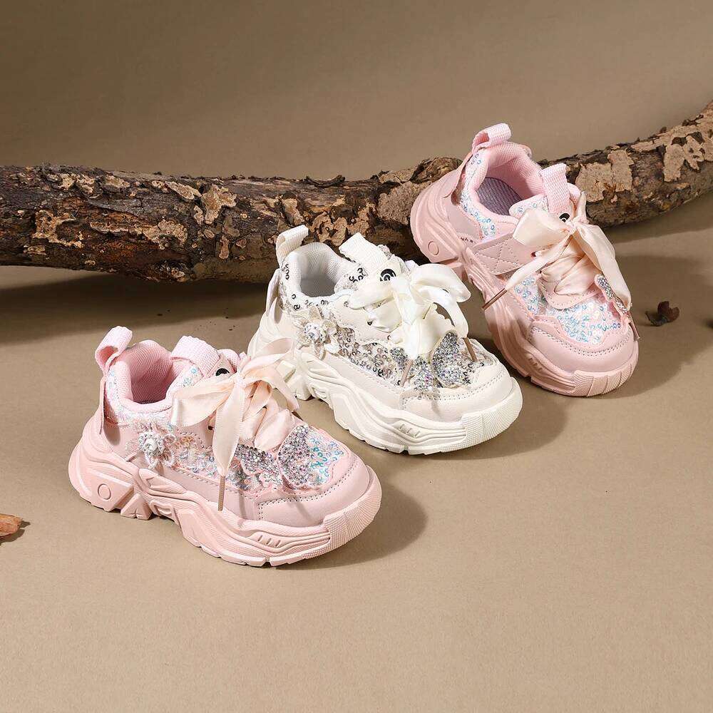 Children New Spring Toddler Girls Sport Shoes Bling Soft Sole Breathable Outdoor Tennis Fashion Kids Sneakers 26Y0304