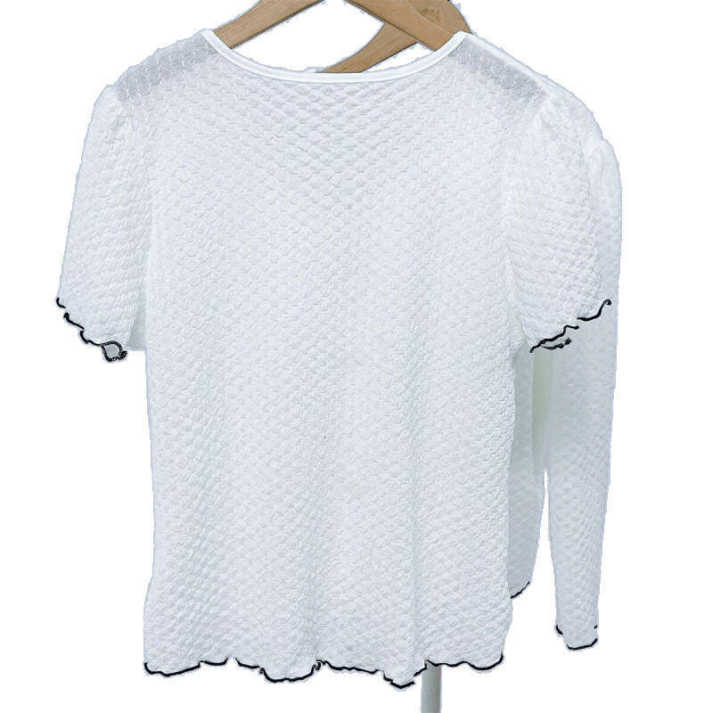 Chinese Sle ort Sve Silk Chiffon irt Women's Faionable Slim Fit Summer Top V-Ne Straight Cut Polyester Fiber