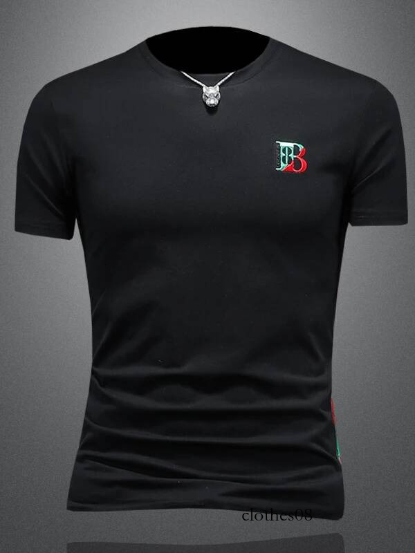 Silk-Matte Cotton ort-Sve T-irt Men's Summer New Sle Slim Fit Embroidered Letter f Sve Breathable Modern round...