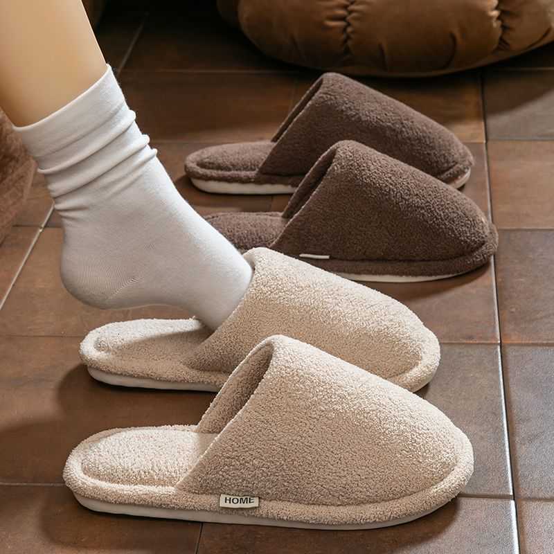 Womens cotton slippers for autumn and winter 2025 new indoor home silent non-slip warm plush slippers for men S260305