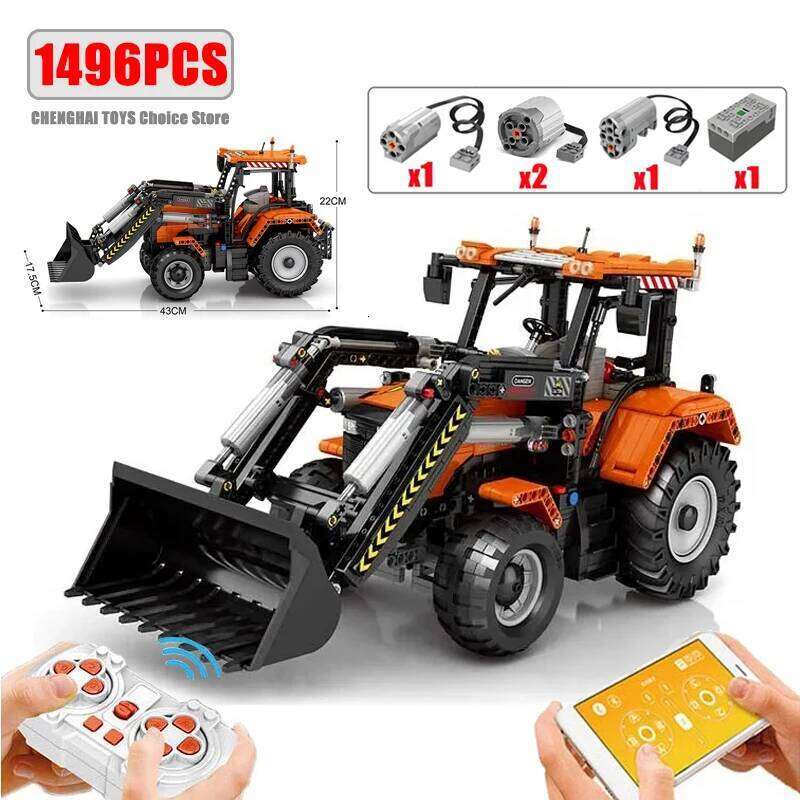 1496PCS Remote Control Loading Tractor Building Blocks Diy RC Farm Car Model Technology Bricks Children DIY Toys Birthday Gifts Z260306