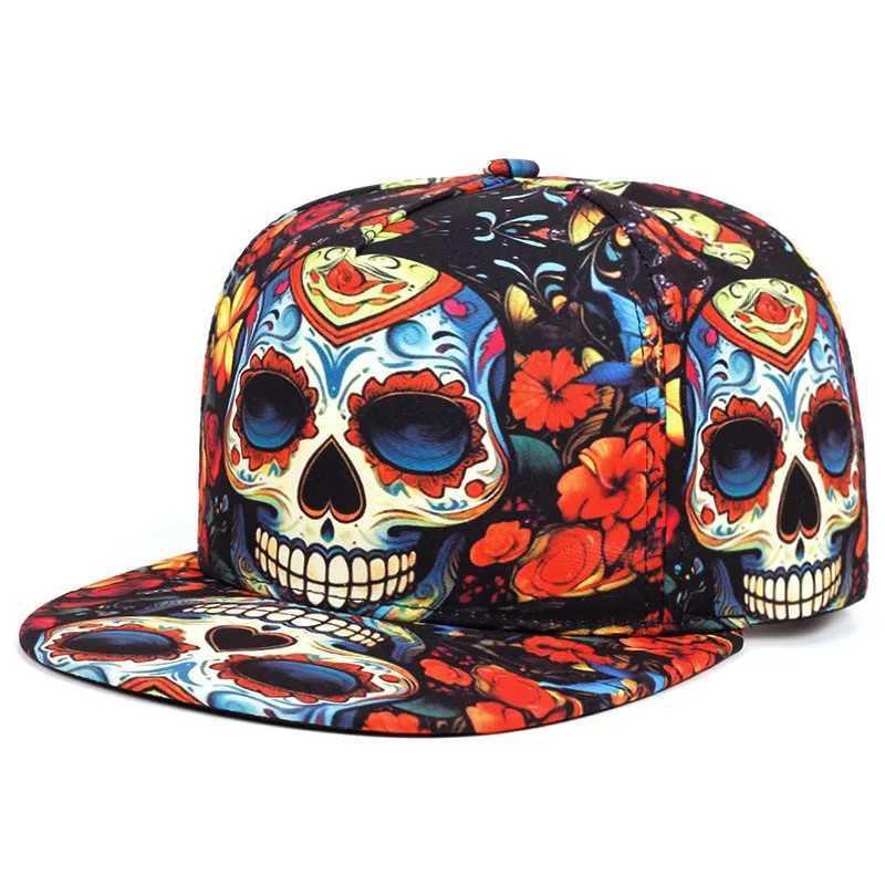 2025 Fashion New Flat brimmed Hat Printed Skeleton Street Skateboarding Hip Hop Hat Outdoor Leisure Sunshade Baseball Hat Unisex S260306