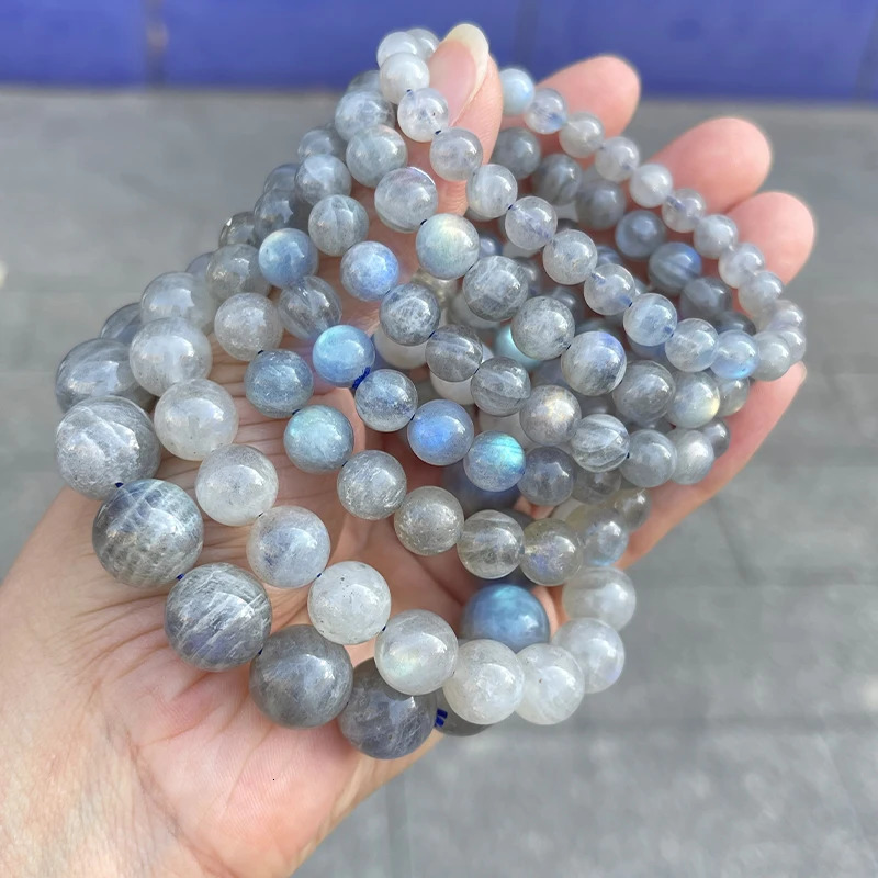 JD Natural Stone Grey Moonstone Labradorite Round Beads Bracelets Women Men Charm Energy Single Circle Stretch Bracelet Jewelry 260302