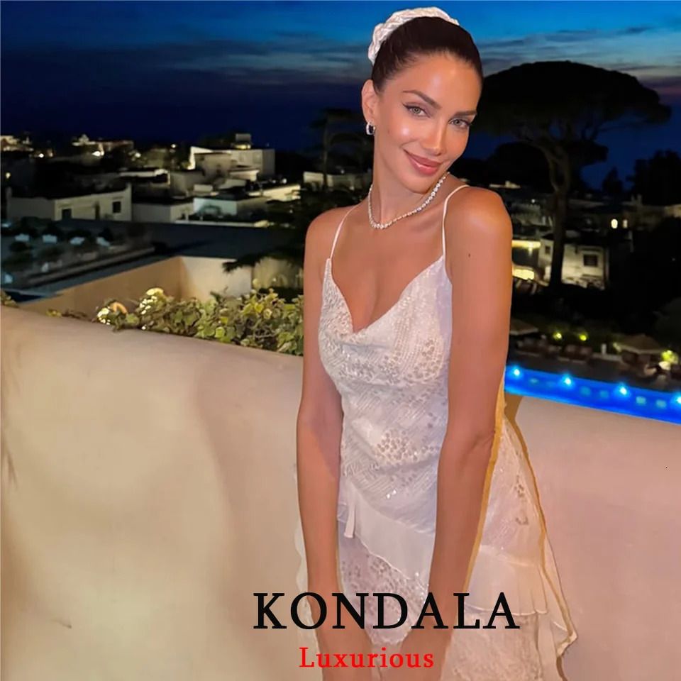 KONDALA Sexy Chic Women Dress Solid Cami Backless Sequined Tierred Mini Short Fashion Fall Evening Club Party 260302