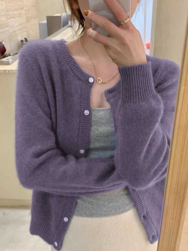 2026 Long Sleeve Vintage Y2k Tops Korean Knitted Cardigan Womens Autumn Winter Fashion O-Neck Versatile Slimming Basis Sweater M260306