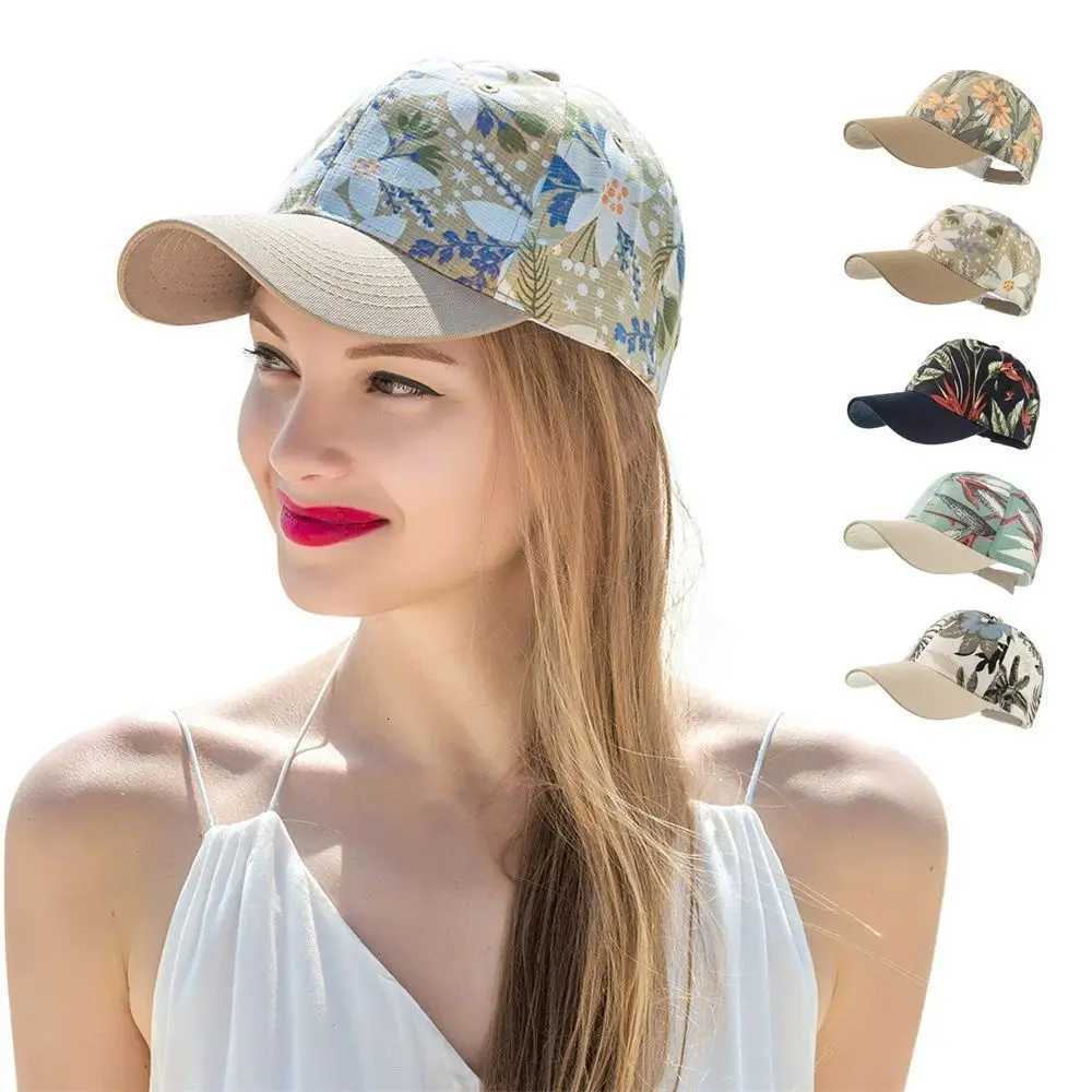 New Flower Print Sunscreen Hat Adjustable Spring Summer Casual Cap Outdoor Female Sun Visors S260306