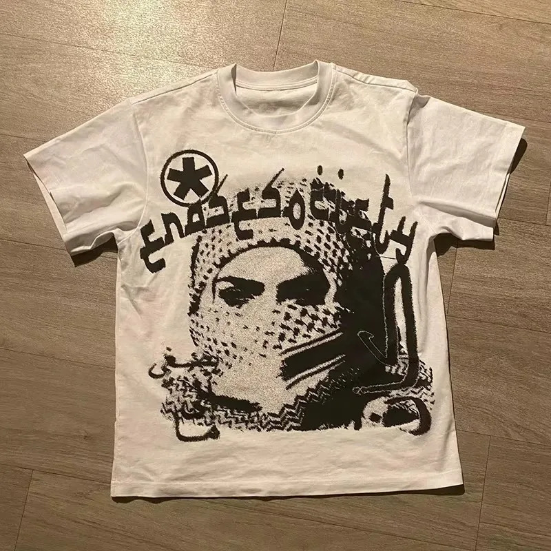 Y2K Streetwear Cotton T-shirt Harajuku Graphic Print Oversized Punk Short Sleeve T-shirt Rock Goth Retro Top Hip Hop Tee Fashion 260304
