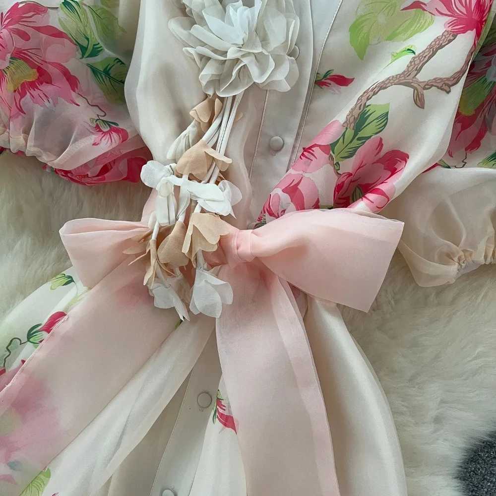 Chic vintage Sexy V-neck Three-dimensional Spliced Fairy Summer Women Boho Sundress women clothing Long dress X260306