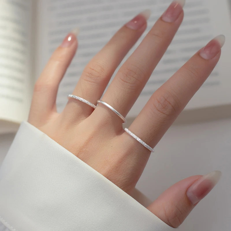 WANTME 999 Sterling Silver Premium Matte Minimalist Finger Ring for Women Men Fashion Couple Sparkling INS Jewelry Accessories 260304