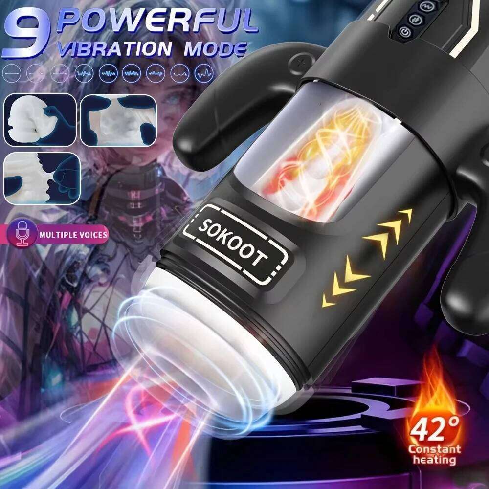 Male Masturbator Cup 6 Thrusting 3 Sucking And 9 Vibration Modes, With heating Pronunciation & Gamepad Sex Toys for Men W260305