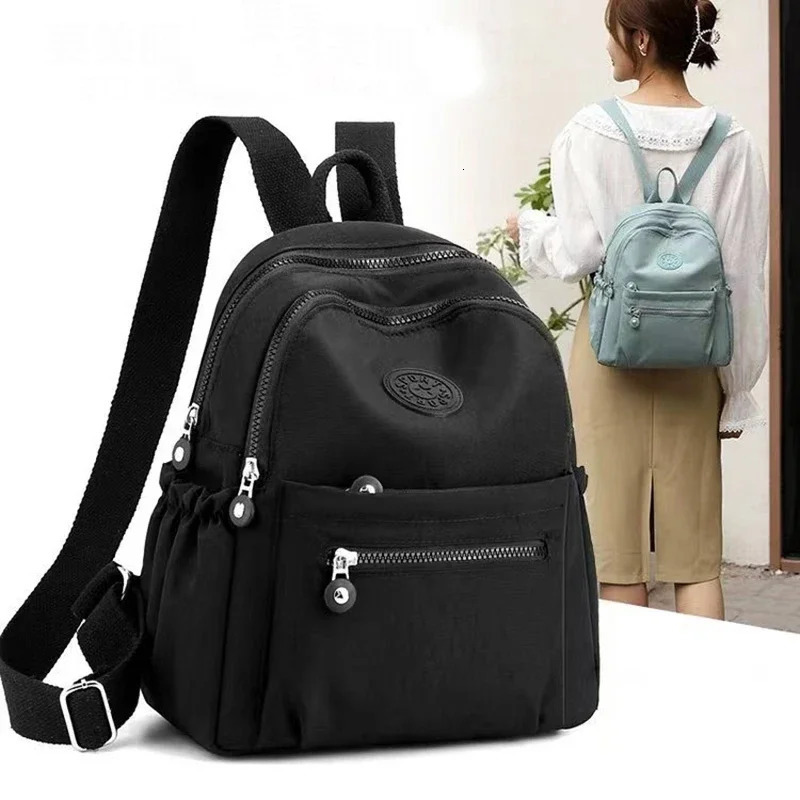 Korean Nylon Backpack Women Casual Solid Color Small Schoolbag Travel Bag For Teenager Student School Rucksack Mommy Bag 260228