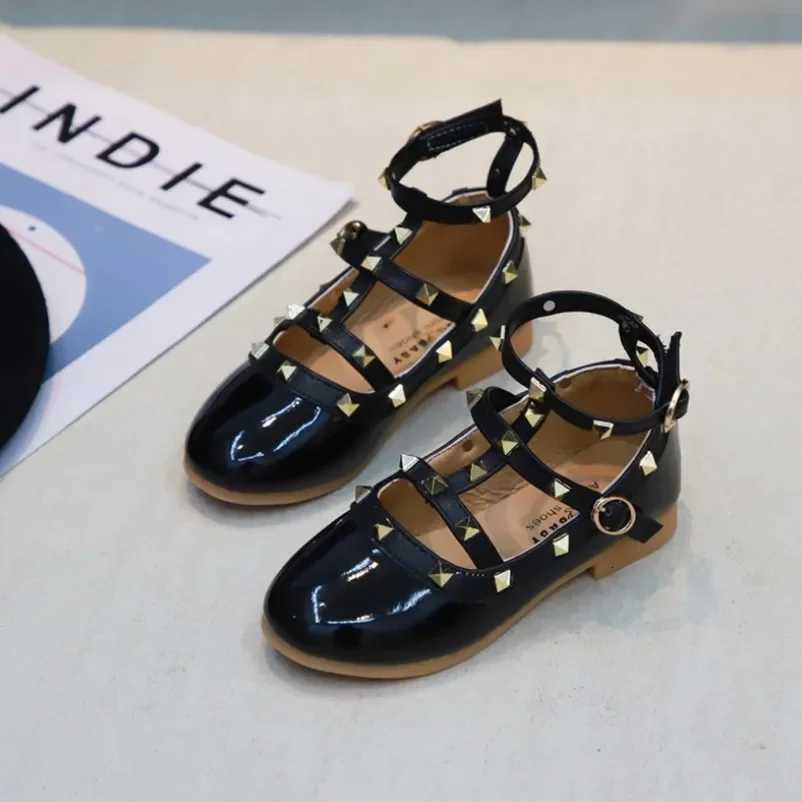 Kids Flats - Glossy Color-Block with Metallic Studs, Adjustable Strap, Non-Slip, Versatile for GirlsT260306